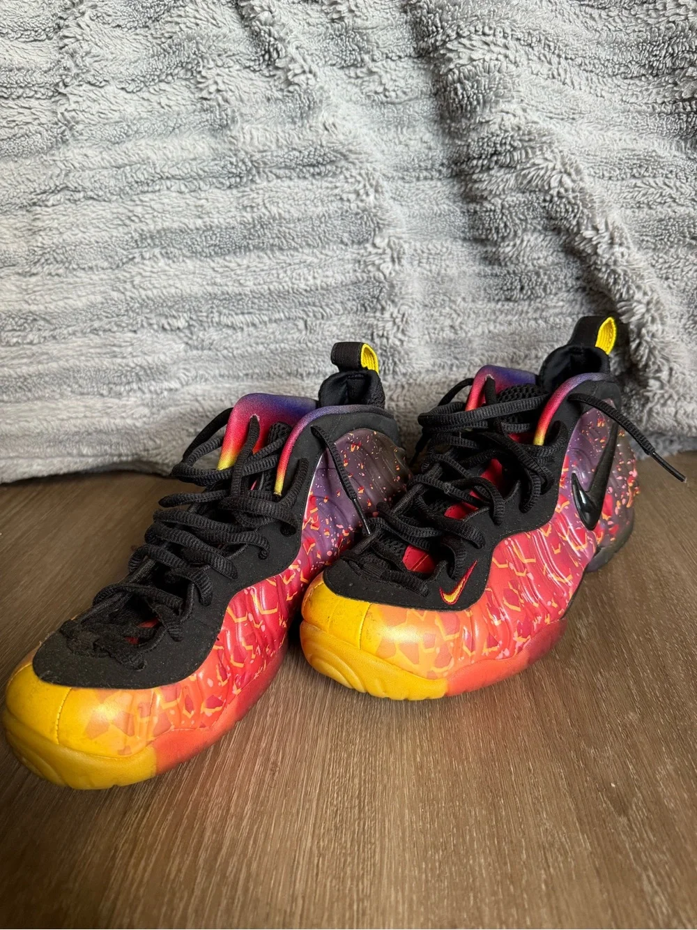 Nike Men’s Gradient Foamposite Sneakers in Black, Purple, Red, Yellow
